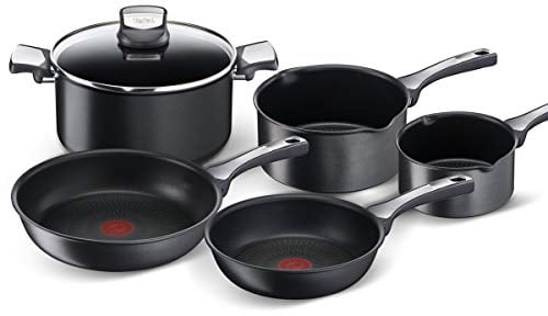 Tefal 6-teiliges Topf- und Pfannenset Unlimited | Antihaft und alle Herdarten auch Induktion | Pfanne 22 + 26 cm | Kasserolle 16 + 20 cm | Schmortopf 24 cm + Deckel | schwarz