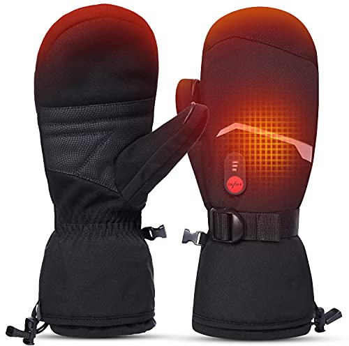 Sun Will Beheizbare Ski Handschuhe Fäustlinge Herren Damen,Winter wasserdichte Beheizte Handschuhe für Ski,Snowboard,Fahrrad,Wandern,Angeln,Jagen,Schneeschaufeln Outdoor Thermo (Black, XL)