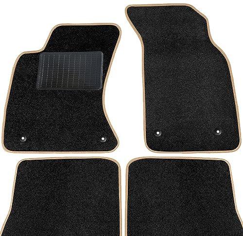 moto-MOLTICO Fußmatten Auto - Velours Autoteppiche passend für Audi 80 Cabrio (1988-1994) - 4-teiliges Set - Schwarze Automatten mit Beigen Ziernähten