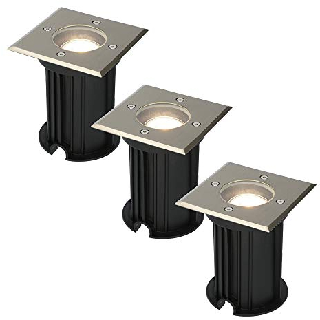 HOFTRONIC - 3er Ramsay Terrassen Einbaustrahler GU10 Edelstahl Eckig 4 Watt 345 Lumen Boden Licht 4000K Neutralweiß LED Einbauleuchte IP67 Wasserdicht - Dimmbarer Bodeneinbauleuchte außen