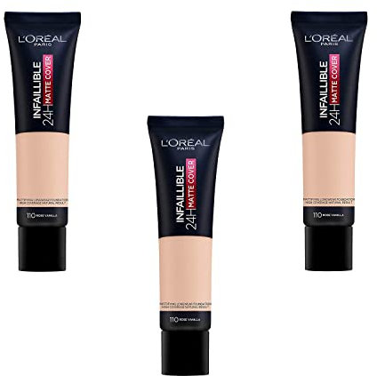 3 x New L'Oreal Infallible 24H Matte Cover Foundation 30ml - 110 Vanilla Rose