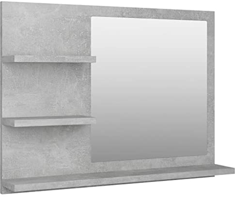 vidaXL Miroir de Salle de Bain, Miroir de Courtoisie, Miroir de Maquillage, Miroir Cosmétique Toilette Maison Intérieur, Gris Béton Bois d’Ingénierie
