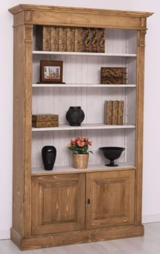 Casa Padrino Landhausstil Bücherschrank Braun/Grau 120 x 39 x H. 197 cm - Massivholz Schrank - Wohnzimmerschrank - Büroschrank - Landhausstil Möbel