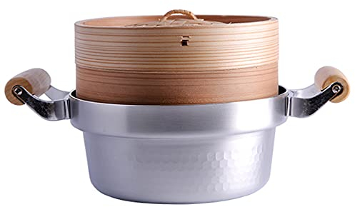 LTLWSH Dampfgarer, Küche Holz Dampfer Korb, Dampfgar- und Suppentopf-Set Für Asiatische Kochen Brötchen Knödel Gemüse Fisch Reis,24cm