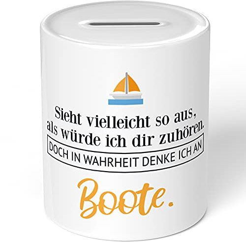 JUNIWORDS Spardose Sparbüchse, Sieht vielleicht so aus, als würde ich dir zuhören. Doch in Wahrheit denke ich an Boote (1001674)
