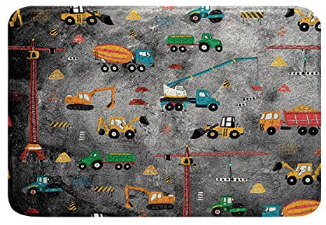 Homewish Kinder Bagger Teppich, Traktor LKW Badematte Jungenzimmer Baufahrzeug Cartoon Fußmatte Ausrüstung Schwerer Mixer Badteppich mit Rutschfester Rückseite, Grau 20 X 32