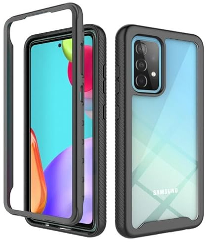 Handyhülle Kompatibel mit Samsung Galaxy A52 Hülle | Schutzhülle für Galaxy A52 Stoßfest Outdoor Cover 2 Teilig TPU Bumper Case mit Kanteschutz | Schwarz