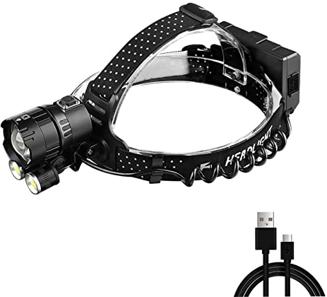 LCOZX LED Kopflampe Wiederaufladbar, 2000 Lumen Superhell Scheinwerfer Taschenlampe mit 4 Beleuchtungsmodi und Warnlicht, Zoombar und 90° schwenkbar für Laufen, Angeln, Camping, Radfahren