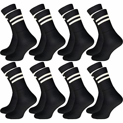 GAWILO Tennissocken für Herren (8 Paar) | Sportsocken mit Frotteesohle | Retro Socken mit verstärkter Ferse und Fußspitze (47-50, schwarz)