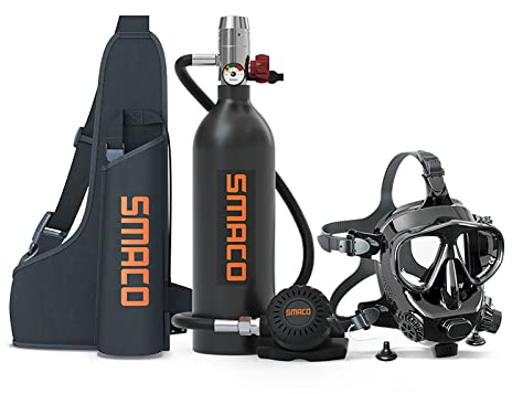SMACO Tauchen Sauerstofftank Geeignet zum Sporttauchen 1L Mini-Tauchflasche Unterstützen Sie 15-20 Minuten Unterwasseratmung (Nicht Mehr als 100 ft) S400 Unterwasseratemgerät Tauchzylinder Zum Tauchen