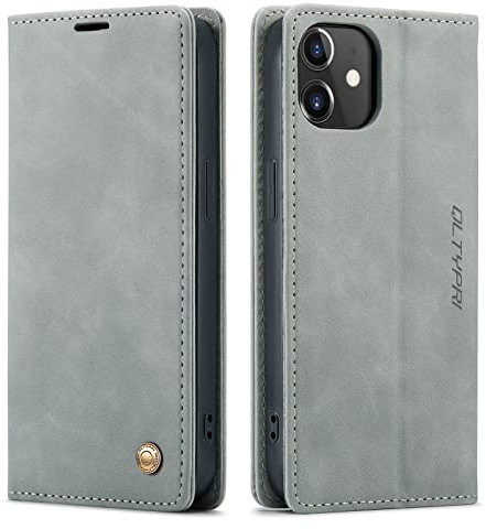 QLTYPRI Compatible with iPhone 12 Pro Max, Vintage PU Leather Wallet Case Card Slot Kickstand Magnetic Closure Shockproof Flip Folio Book Case Compatible with iPhone 12 Pro Max - Grey