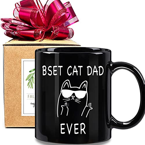 Best Cat Dad Ever Coffee Mug, Cat Theme Gift for Dad, Cat Lover, Cat Dad, Pet Owner, Cat Dad, Funny Middle Finger Black Coffee Mug Gift for Father's Day Christmas Birthday Anniversary Valentine’s Day