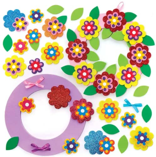 Baker Ross FC726 Blumen Moosgummi Kranz Bastelset - 3er Pack, Kränze Basteln für Kinder