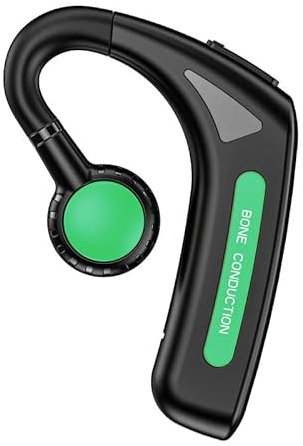 Open Ear Headphones Bluetooth Single Bone Conduction Wireless Earbuds with Earhooks Microphone Earphones Waterproof Long Battery Life Earpiece for Workout Sports Running Android iOS Non Ear Plug Green