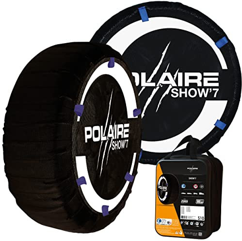 Polaire Show 7 – Paar Textil-Schneeketten, hohe Widerstandsfähigkeit für leichte Nutzfahrzeuge und Allradfahrzeuge – Sockentyp – leise und leicht – Lieferung mit Transportbox und Handschuhen