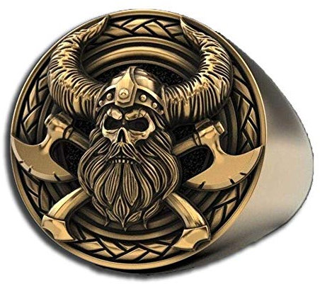 Viking Skull Ring für Männer, Viking Warrior Ring, Crossed Axe Skull Head Ring, Vintage Gladiator Helm Skull Ring, Nordic Warriors Skull Stammesamulett Ring, Punk Skull Schmuck Geschenk (18.1, Gold)