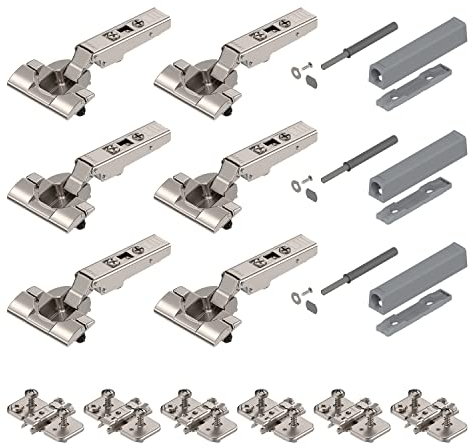 6 x siwitec Blum CLIP top 110° Scharnier INSERTA mit TIP-ON, vernickelt, Eckanschlag, inkl. Exzenter-Kreuzmontageplatten