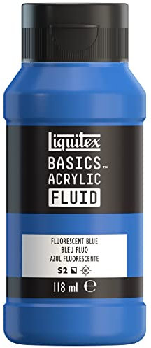 Liquitex Basics Fluid - Pintura acrílica de consistencia fluida, secado rápido, resistente a la luz, impermeable, acabado satinado permanente, bote 118 ml, azul fluorescente