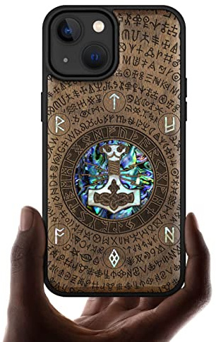 Carveit Handcrafted Case for iPhone 14 (Thors hammer-Walnut)
