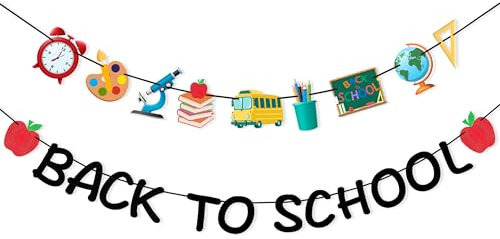 VILIFEVER 2 Stück Schulanfangsbanner, Schulanfangsbanner Willkommensrück-Dekorationen, Girlande, Klassenzimmer, Lehrer, Bürodekoration, Partyzubehör, vorbespannt