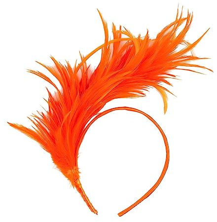 20er Jahre Stirnband Feder Haarreif Haarband Hochzeit Kopfbedeckung, 1920s Fascinator Feather Headband, Headpiece for Cocktail Wedding Vintage Tea Party (Orange, One Size)