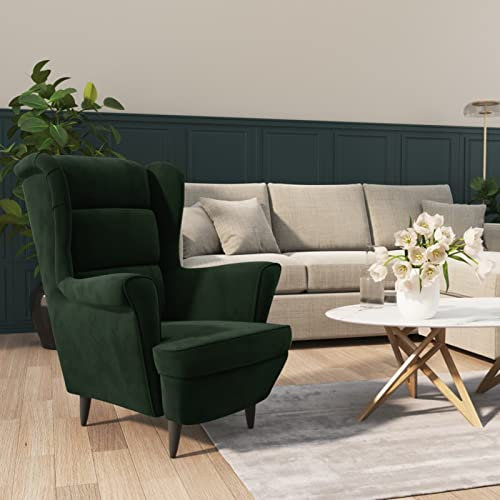 JUNZAI Sessel, Sessel Wohnzimmer, Relaxsessel, Sessel Schlafzimmer, Armlehnensessel, Ohrensessel, Lesesessel, Sitzsessel, Clubsessel, Dunkelgrün Samt