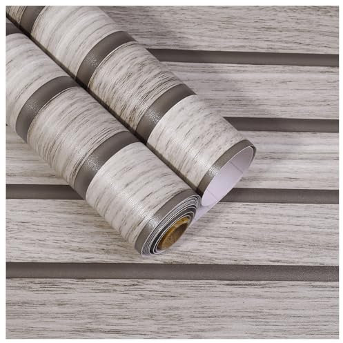 ConCus-T Wood Effect Self Adhesive Wallpaper Countertop Contact Paper Vinyl Sticky Back Furniture Stickers Vintage Wood Wall Paper for Bedroom Living Room Kitchen, Light Grey, 44.5×300cm