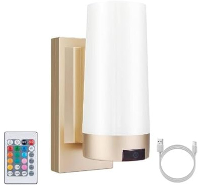 BIGMONAT Drahtlose Wandleuchte, Wohnzimmer Hintergrund Wandleuchte, Schlafzimmer Nachttisch Atmosphärenlicht, USB-Aufladung, Fernbedienung Mehrfarbig Einstellbares Nachtlicht, 1-Satz Gold