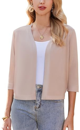 Zeagoo Boléro Femme Festif Élégant Casual Cardigan Solide Cardigan Haut Manches 3/4 Ouvert Devant Boléro Veste Champagne Couleur XXL