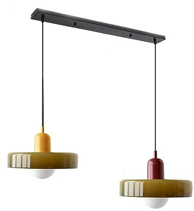 GGBBJJ Grand luminaire suspendu en verre vert à 2 lumières, lustre moderne du milieu du siècle, lampe suspendue de ferme vintage, lampe d'îlot de cuisine sur évier, chambre à coucher, salle à manger,