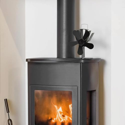 RAUGAJ Kaminofen & Holzofen Zubehör-Wärmebetriebener Ofenventilator 5 Flügel Black-Home & Garden