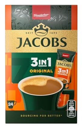Jacobs 3-en-1 Café instantané en sachets – 6 paquets de 24 sticks, 302,4 g – Total : 144 sticks