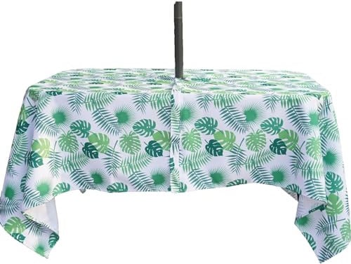 Eternal Beauty Tovaglia a prova di schizzi con piccole foglie, 132 x 178 cm, con foro per ombrellone e cerniera, per patio, giardino, feste e barbecue (132 x 178 cm)