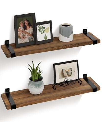 Gronda Wandregal Holz 60cm, 2er Set Wandregal Industrial Style, Schweberegal für Wand, Hochwertiges Massivholz, Wand Dekor Regale für Wohnzimmer Arbeitsplätze Büro Küche hell Braun