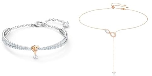 Swarovski Lifelong Heart Armreif, Herz, Weiß, Metallmix & Infinity Y-Halskette, Unendlichkeit, Weiss, Roségold-Legierungsschicht