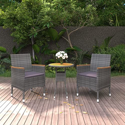 QJBSAVVA 3-TLG Garten-Essgruppe, Gästebett Polsterbank Schminktisch Stuhl Gartenbank Wetterfest Geeignet für Speisesaal Balkon Flur Strand Poly Rattan Grau