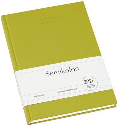 Semikolon 371504 Wochenkalender & Notizbuch 2025 A5, 13 Monate, Leinen-Papier, Hardcover - Matcha