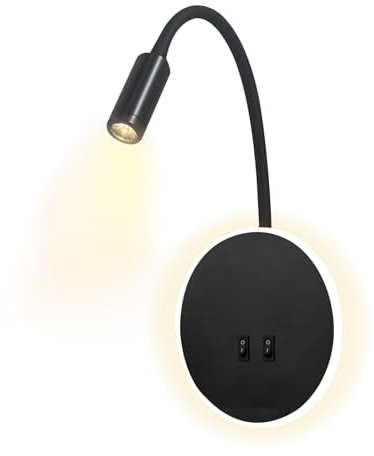 uksunvi LED-Wandleuchte Nachttisch-Lesewandleuchte 12W LED Wand-Leselampen verstellbarer Strahler 3W +9W 3000K Warmes Licht (schwarz Runde Form)