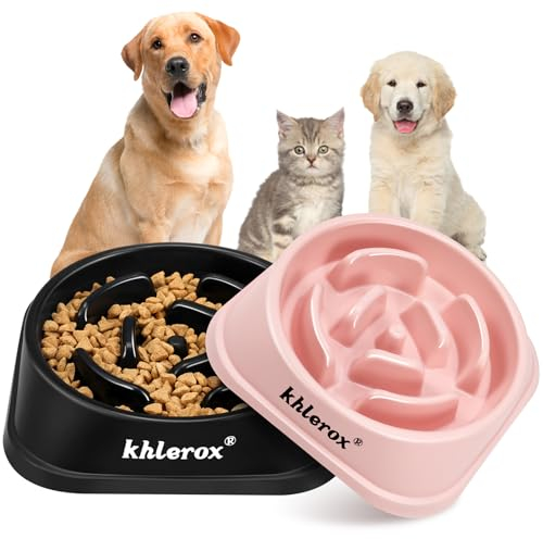 Gamelles antidérapantes pour Chien à Alimentation Lente, 2 pièces, Anti-étouffement et interactives, Anti-ballonnement, pour Chiens et Chats de Petite et Moyenne Taille (Noir et Rose)