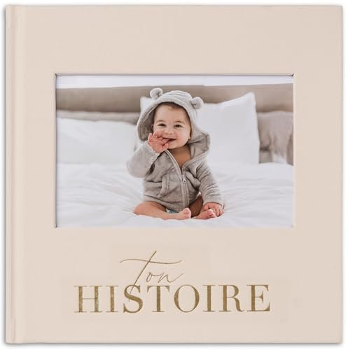 Livre de Naissance - Album Photos et Naissance - Cadeau Naissance 132 Pages et Album Photo Scrapbooking – Livre Naissance Bébé Garçons et Filles – Photos de 10 x 15 (Crème)
