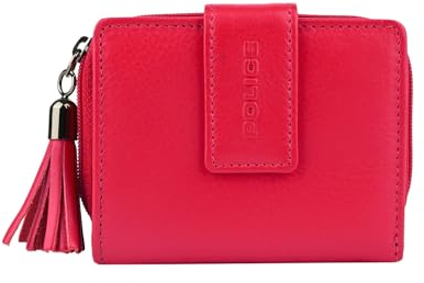 Police Cartera de piel auténtica para mujer, pequeña y fina, con tarjetero y monedero, con caja, Rojo 63, Minimalista