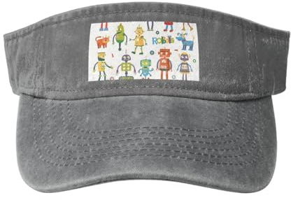 LAMAME Baseballkappe mit niedlichem Cartoon-Roboter, bedruckt, leer, verstellbare Sportkappe, grau, 5-7