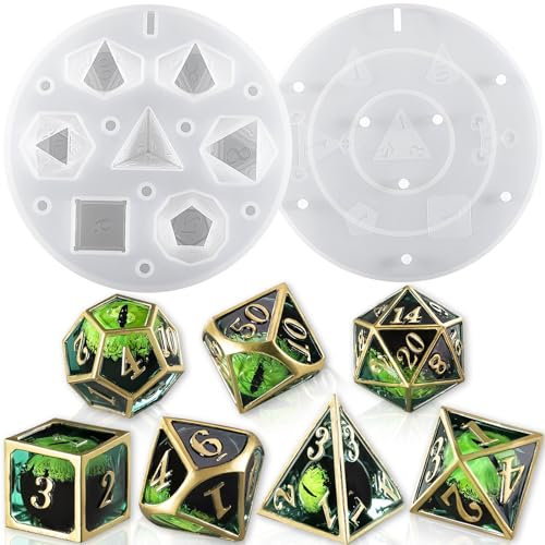 LET'S RESIN Verbesserte große DND-Silikonformen für Harz mit 7 Mulden, polyedrische, stereoskopische Epoxidharz-Formen für selbstgemachte Würfel, Tischbrettspiel