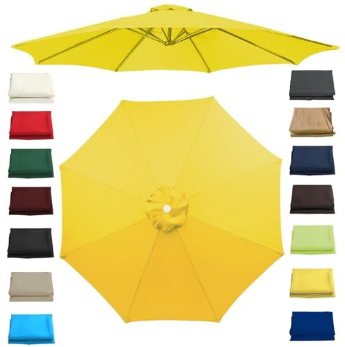 6/8 Baleines Auvent De Rechange Pour Parasol, Housse De Rechange Pour Parasol Ronde De 2.0m/2.7m/3.0m UV50+ Imperméable Tissu De Rechange Pour Parasol De Jardin(Yellow,3.0 m(9.8ft)-8 Arms)