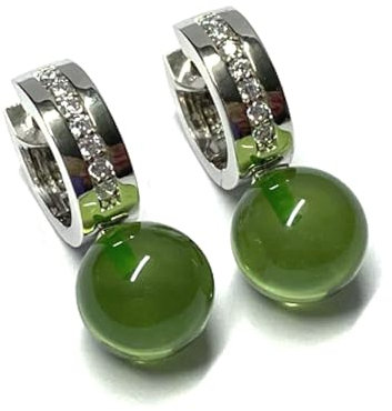 Ohrring 925 Silber rhodiniert Bernstein grün (karibischer Bernstein) Kugel 10mm Creole Zirkonia