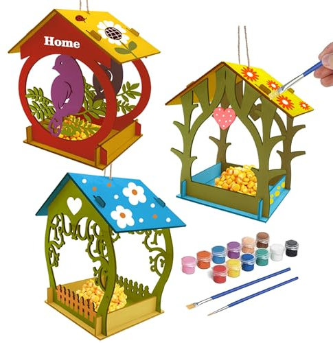 Wylario DIY Bird House for Kids - 3Piece Craft Kits to Build and Paint Your Own Wooden Birdhouses, DIY Wooden Fun Arts and Crafts Gifts for Children