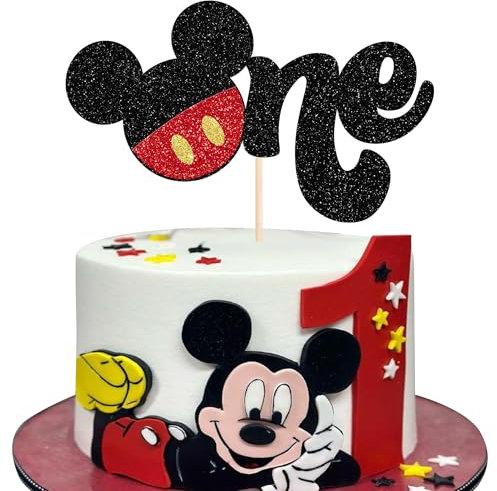 SYKYCTCY 1 Pack Mouse First Birthday Cake Toppers Glitter White Gloves Mouse Inspired One Birthday Cake Pick for Baby Shower Kids Party Cake Decorations Supplies
