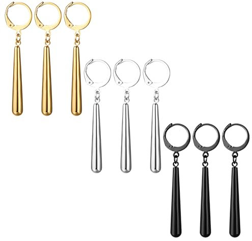 JewelryWe Zorro 9er Set: Edelstahl Roronoa Zoro Creolen Huggie Ohrringe Clip On Hängende One Piece Lorenor Cosplay Anime Liebhaber Fans Schmuck Silber Gold Schwarz