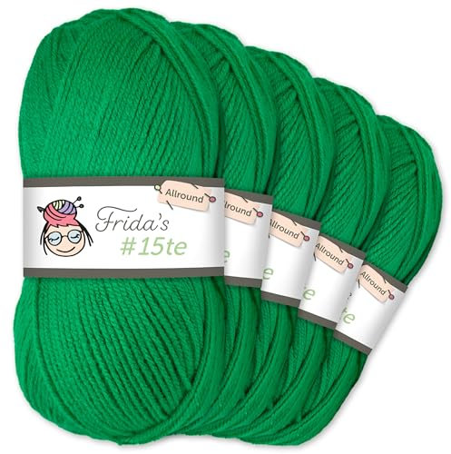 Frida's Wollhaus Frida's 5 x 100 g #15te Allround Basic Garn Babygarn Wolle Stricken Häkeln weich 45 Farben (846 | Grün)