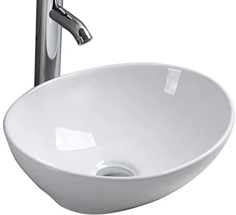 Oval Bathroom Sink Countertop, Ceramic Cloakroom Vanities Hand Wash Counter Top, Bathroom Vessels Basin Small Bowl White 410×340×150mm